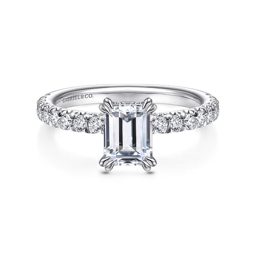 14K White Gold Emerald Cut Diamond Engagement Ring