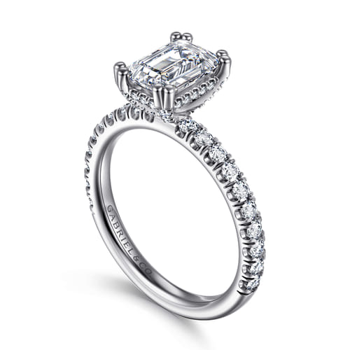 14K White Gold Emerald Cut Diamond Engagement Ring