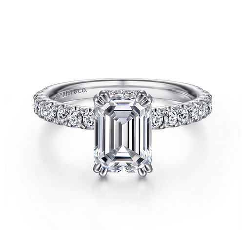 14K White Gold Emerald Cut Diamond Engagement Ring