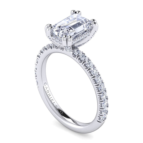 14K White Gold Emerald Cut Diamond Engagement Ring
