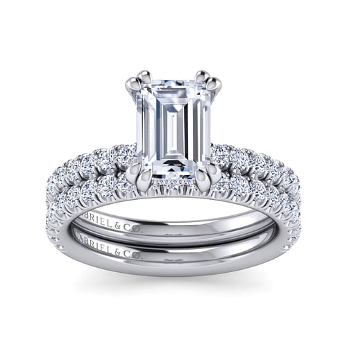 14K White Gold Emerald Cut Diamond Engagement Ring