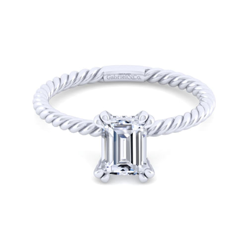 14K White Gold Emerald Cut Diamond Engagement Ring