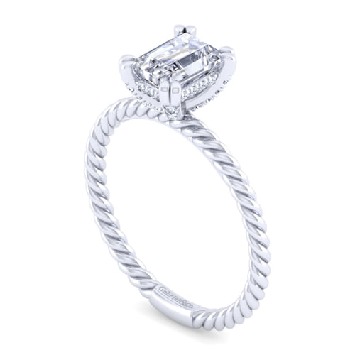 14K White Gold Emerald Cut Diamond Engagement Ring