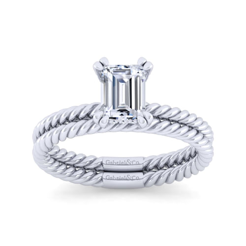 14K White Gold Emerald Cut Diamond Engagement Ring