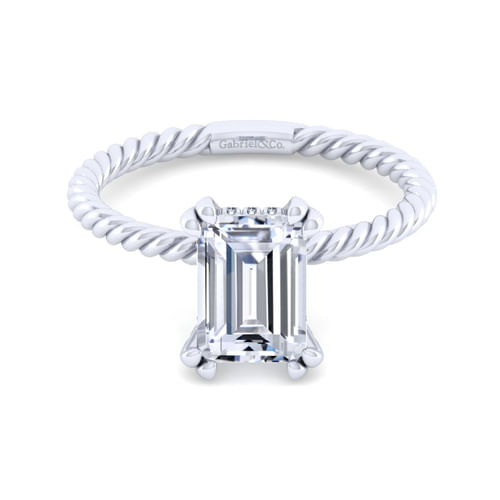 14K White Gold Emerald Cut Diamond Engagement Ring