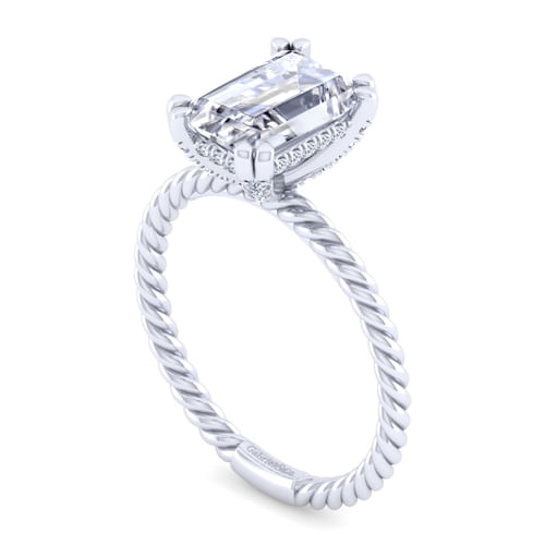 14K White Gold Emerald Cut Diamond Engagement Ring