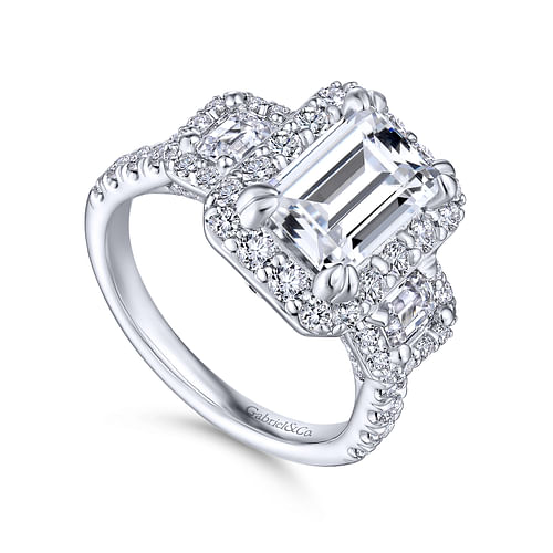 14K White Gold Emerald Cut Diamond Engagement Ring