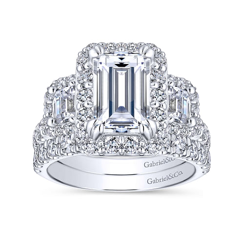 14K White Gold Emerald Cut Diamond Engagement Ring