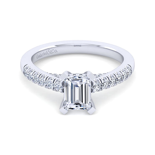 14K White Gold Emerald Cut Diamond Engagement Ring