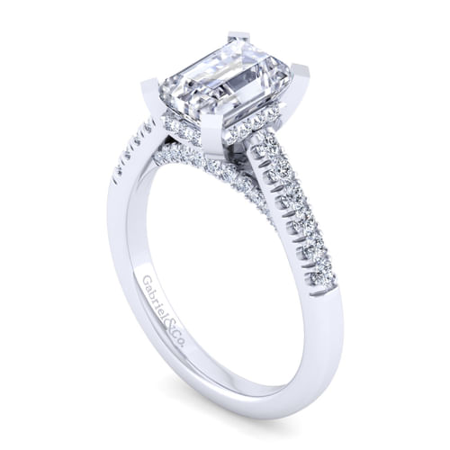 14K White Gold Emerald Cut Diamond Engagement Ring