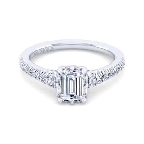 14K White Gold Emerald Cut Diamond Engagement Ring