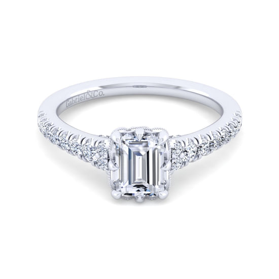 Gabriel - 14K White Gold Emerald Cut Diamond Engagement Ring