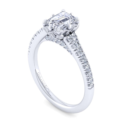14K White Gold Emerald Cut Diamond Engagement Ring