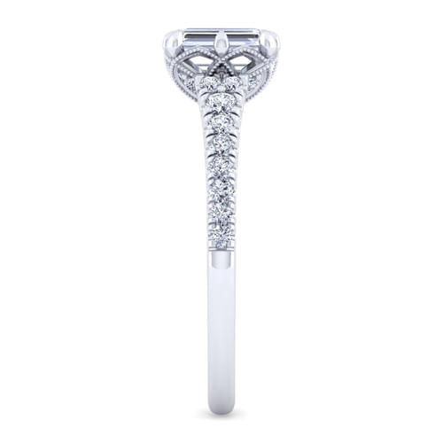 14K White Gold Emerald Cut Diamond Engagement Ring