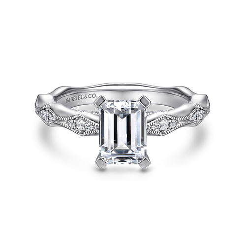 14K White Gold Emerald Cut Diamond Engagement Ring