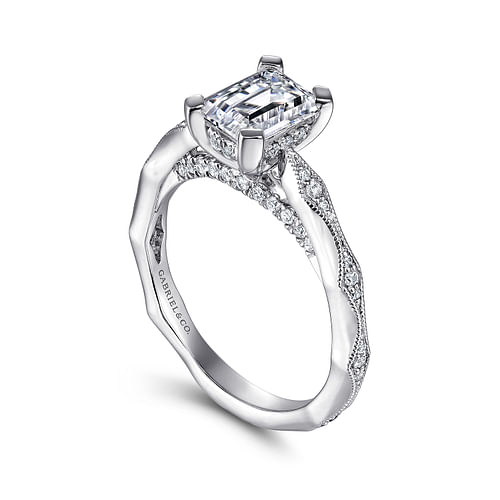 14K White Gold Emerald Cut Diamond Engagement Ring