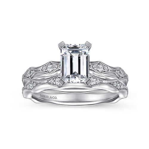 14K White Gold Emerald Cut Diamond Engagement Ring