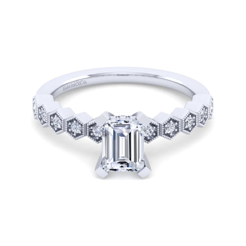14K White Gold Emerald Cut Diamond Engagement Ring