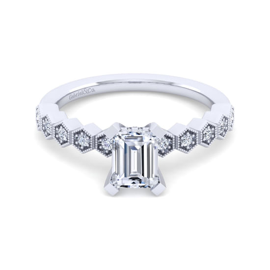Gabriel - 14K White Gold Emerald Cut Diamond Engagement Ring