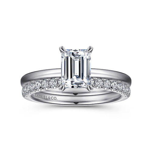14K White Gold Emerald Cut Diamond Engagement Ring