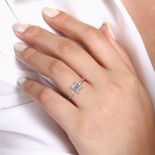 14K White Gold Emerald Cut Diamond Engagement Ring