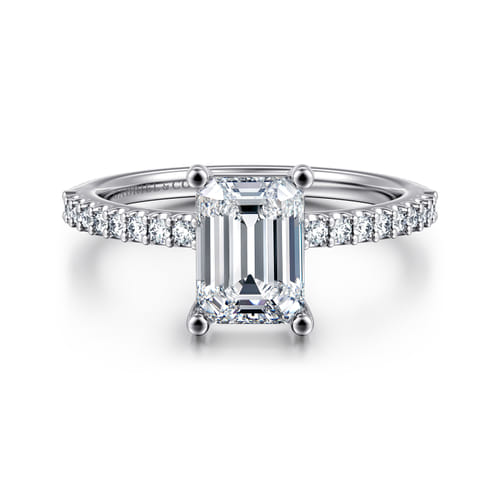14K White Gold Emerald Cut Diamond Engagement Ring