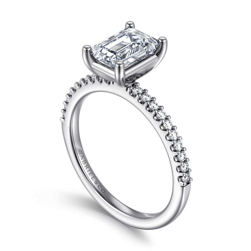 14K White Gold Emerald Cut Diamond Engagement Ring