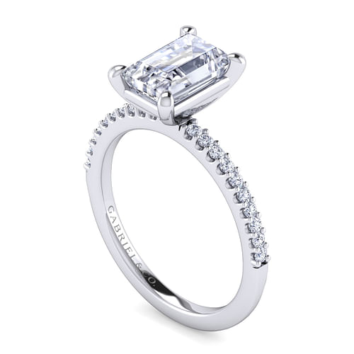 14K White Gold Emerald Cut Diamond Engagement Ring