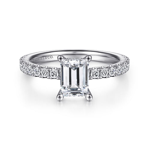 14K White Gold Emerald Cut Diamond Engagement Ring