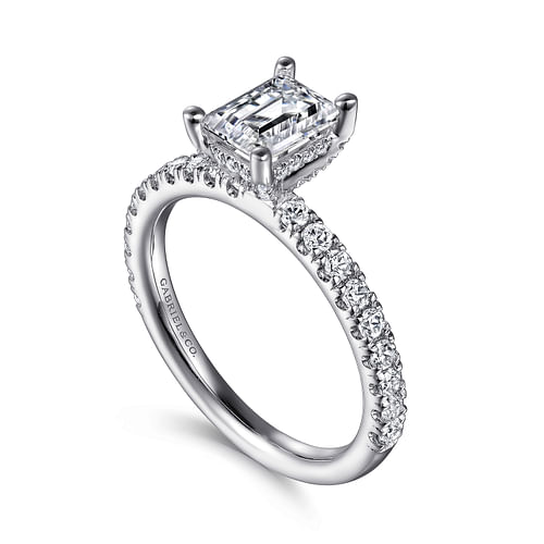 14K White Gold Emerald Cut Diamond Engagement Ring