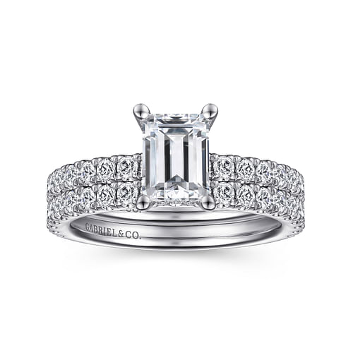 14K White Gold Emerald Cut Diamond Engagement Ring