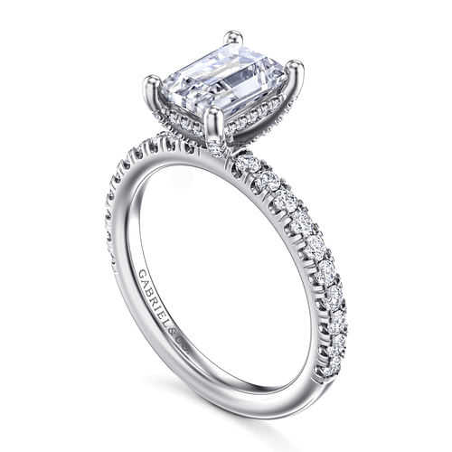 14K White Gold Emerald Cut Diamond Engagement Ring