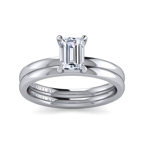 14K White Gold Emerald Cut Diamond Engagement Ring