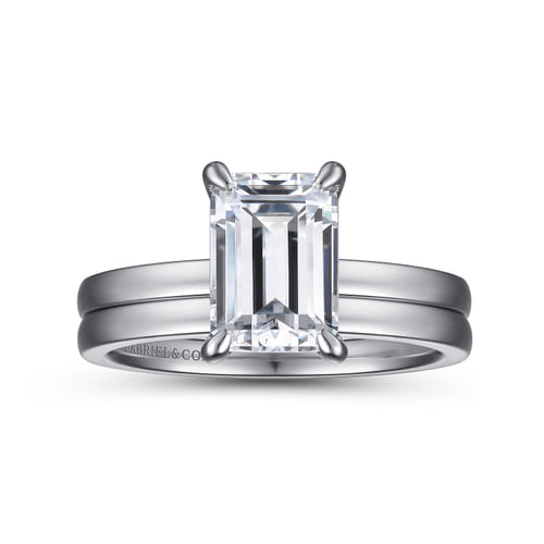 14K White Gold Emerald Cut Diamond Engagement Ring