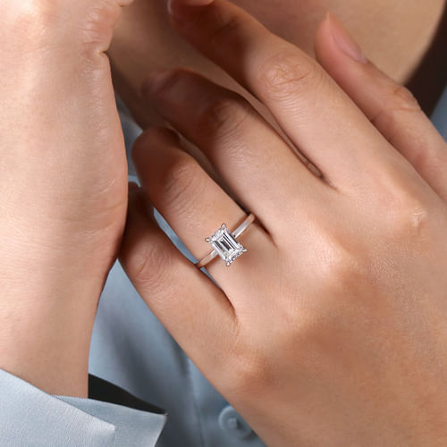 14K White Gold Emerald Cut Diamond Engagement Ring