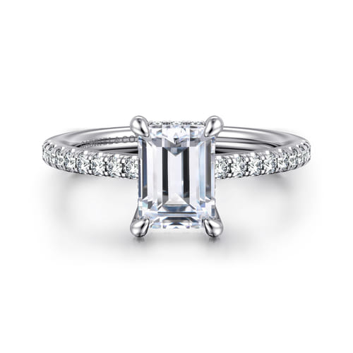 14K White Gold Emerald Cut Diamond Engagement Ring