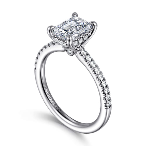 14K White Gold Emerald Cut Diamond Engagement Ring