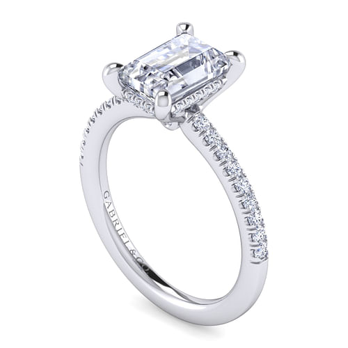 14K White Gold Emerald Cut Diamond Engagement Ring