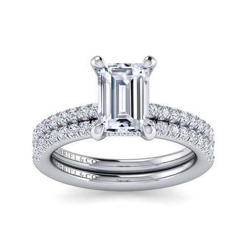 14K White Gold Emerald Cut Diamond Engagement Ring