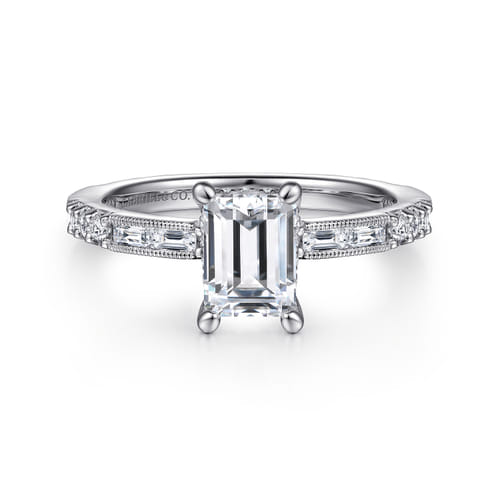 14K White Gold Emerald Cut Diamond Engagement Ring