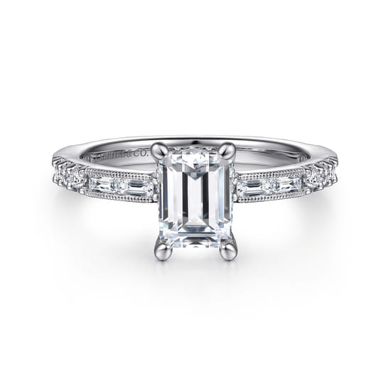 Gabriel - 14K White Gold Emerald Cut Diamond Engagement Ring