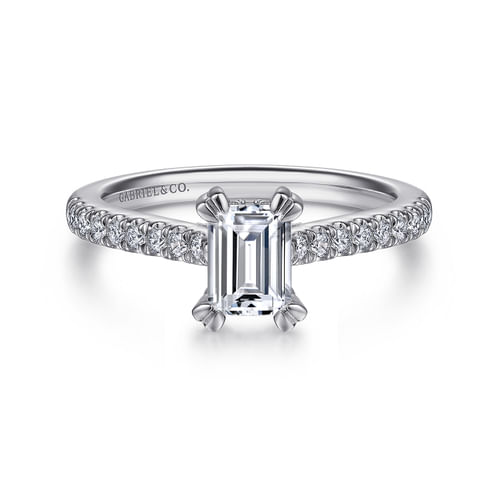 14K White Gold Emerald Cut Diamond Engagement Ring