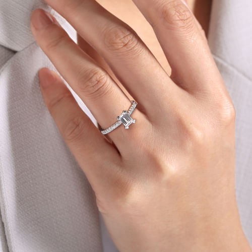 14K White Gold Emerald Cut Diamond Engagement Ring