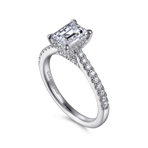 14K White Gold Emerald Cut Diamond Engagement Ring