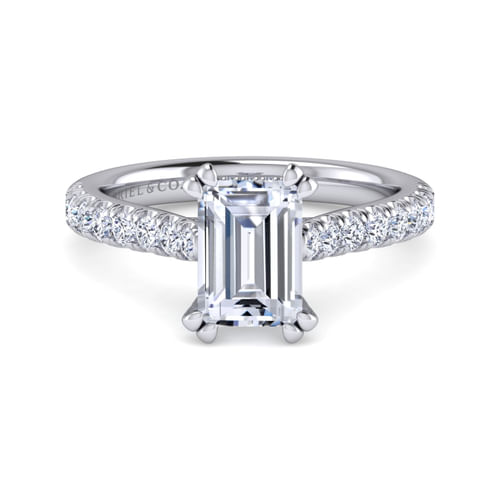 14K White Gold Emerald Cut Diamond Engagement Ring