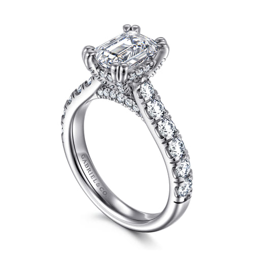 14K White Gold Emerald Cut Diamond Engagement Ring