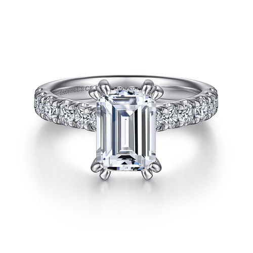 14K White Gold Emerald Cut Diamond Engagement Ring