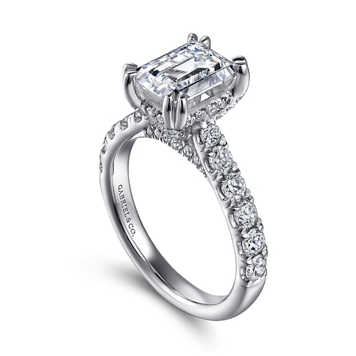 14K White Gold Emerald Cut Diamond Engagement Ring