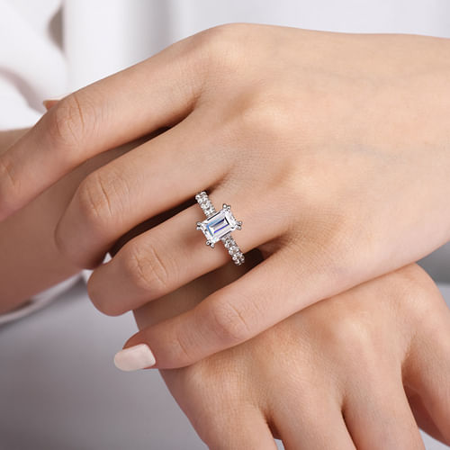 14K White Gold Emerald Cut Diamond Engagement Ring