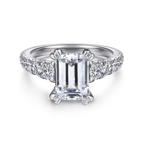 14K White Gold Emerald Cut Diamond Engagement Ring